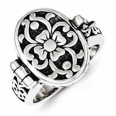 Antique Flower Locket Ring in Sterling Silver -  - QGRG-QR1763