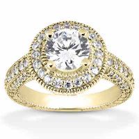 Antique Halo CZ Engagement Ring in 14K Yellow Gold