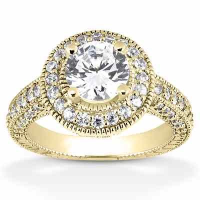 1.31 Carat Antique Halo Engagement Ring in 14K Yellow Gold -  - US-ENR6533Y-50