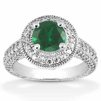 Antique Halo Emerald and Diamond Ring -  - US-ENR6533EMW