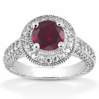 Antique Halo Ruby and Diamond Ring