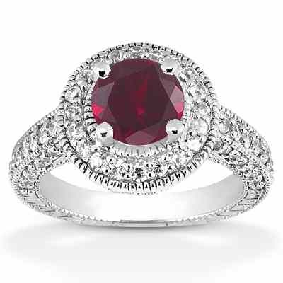 Antique Halo Ruby and Diamond Ring -  - US-ENR6533RBW