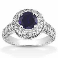 Antique Halo Sapphire and Diamond Ring