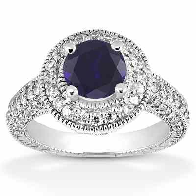 Antique Halo Sapphire and Diamond Ring -  - US-ENR6533SPW