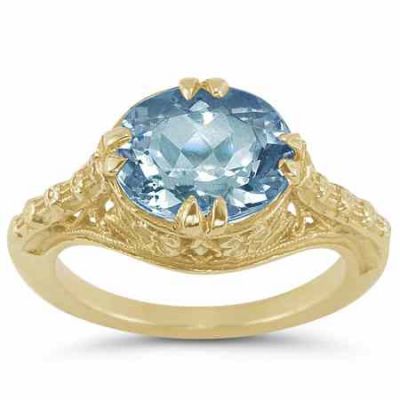 Antique-Inspired 1800s Swiss Blue Topaz Ring in 14K Yellow Gold -  - HGO-OV28BTY