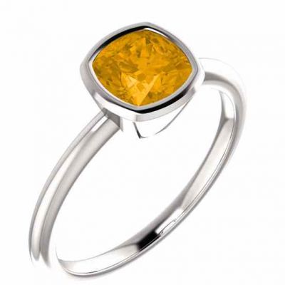Sunny Citrine Cushion-Cut Square Solitaire Ring, 14K White Gold -  - STLRG-7187CTW