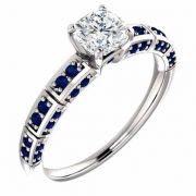Antique Square Moissanite and Sapphire Ring in 14K White Gold