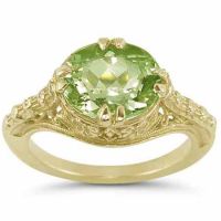 Antique-Style 1800s Vintage Filigree Peridot Ring in 14K Yellow Gold