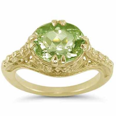 Antique-Style 1800s Vintage Filigree Peridot Ring in 14K Yellow Gold -  - HGO-OV28PDY