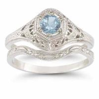 Enchanted Aquamarine Bridal Ring Set in .925 Sterling Silver