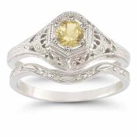 Enchanted Citrine Bridal Ring Set in .925 Sterling Silver