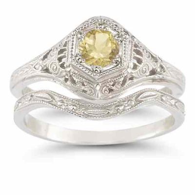 Enchanted Citrine Bridal Ring Set in .925 Sterling Silver -  - HGO-R128CTWB21SS