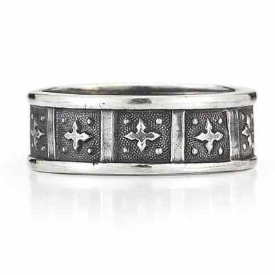 Antique-Style Cross Wedding Band Ring in 14K White Gold -  - HGO-WB79