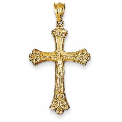 Antique-Style Crucifix Pendant, 14K Yellow Gold -  - QGCR-K5076