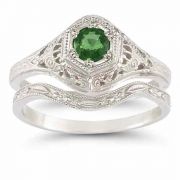 Enchanted Emerald Bridal Ring Set in .925 Sterling Silver