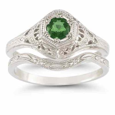 Enchanted Emerald Bridal Ring Set in .925 Sterling Silver -  - HGO-R128EMWB21SS