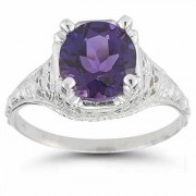 Antique-Style Floral Amethyst Ring in Sterling Silver