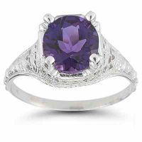 Antique-Style Floral Amethyst Ring in 14K White Gold