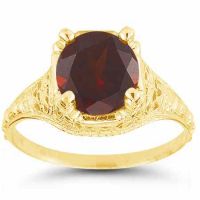 Antique-Style Floral from 1800s-Era Red Garnet Ring 14K Yellow Gold