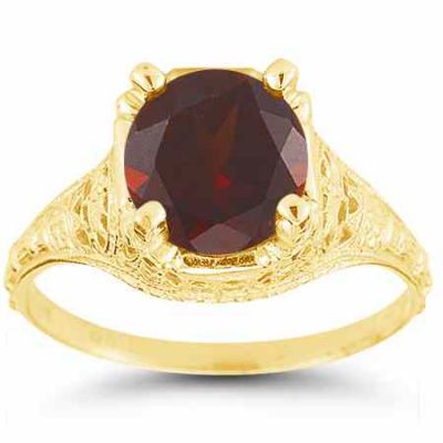 Antique-Style Floral from 1800s-Era Red Garnet Ring 14K Yellow Gold -  - HGO-R136GTY