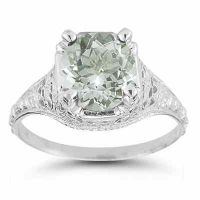 Antique-Style Green Amethyst Floral Ring in 14K White Gold