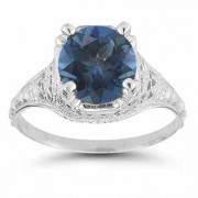 Antique-Style Floral London Blue Topaz Ring Sterling Silver