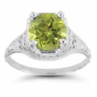 Antique-Style Floral Peridot Ring in Sterling Silver