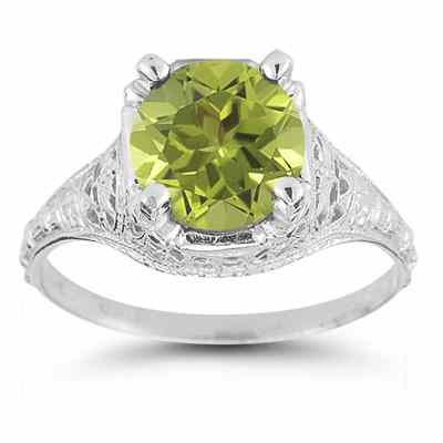 Antique-Style Floral Peridot Ring in 14K White Gold -  - HGO-R136PD