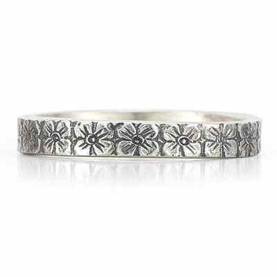 Antique-Style Flower Wedding Band Ring in Sterling Silver -  - HGO-WB44SS