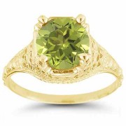 Antique-Style from 1800s Period Floral Green Peridot Ring Yellow Gold