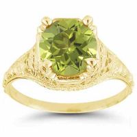 Antique-Style from 1800s Period Floral Green Peridot Ring Yellow Gold