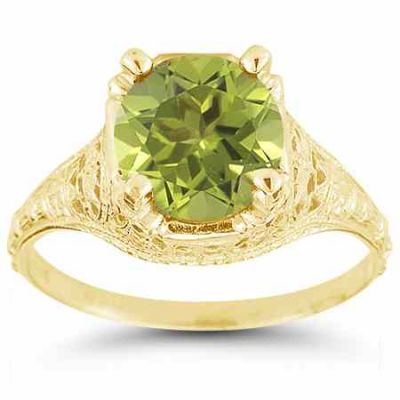 Antique-Style from 1800s Period Floral Green Peridot Ring Yellow Gold -  - HGO-R136PDY