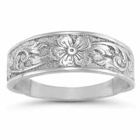Vintage Paisley Flower Band in Sterling Silver