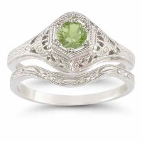 Antique-Style Peridot Wedding Ring Set