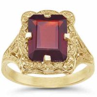 Antique-Style Rectangular Emerald-Cut Garnet Ring in 14K Yellow Gold