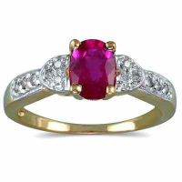Antique Style Ruby and Diamond Heart Ring, 14K Gold