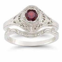Antique-Style Ruby Wedding Ring Set