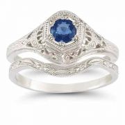 Enchanted Sapphire Bridal Ring Set in .925 Sterling Silver