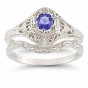Antique-Style Tanzanite Wedding Ring Set