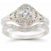 1800 Antique-Style .5 Carat Diamond Bridal Engagement Wedding Ring Set