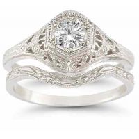 Antique-Style White Topaz Bridal Ring Set in Sterling Silver