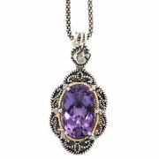 Antiqued Amethyst/Diamond Sterling Pendant with 18K Yellow Gold Accent