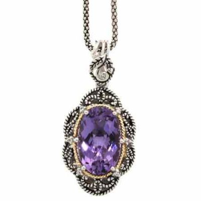 Antiqued Amethyst/Diamond Sterling Pendant with 18K Yellow Gold Accent -  - MK-141P111622AMWT