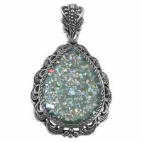 Antiqued Ancient Roman Glass Pendant in Silver