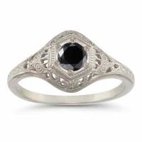 Antiqued Black Diamond Ring in 14K White Gold