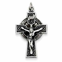 Antiqued Celtic Heart Knot Crucifix Necklace in Sterling Silver