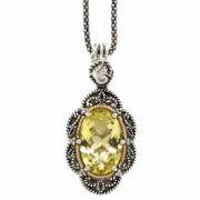 Antiqued Citrine/Diamond Sterling Pendant with 18K Yellow Gold Accent