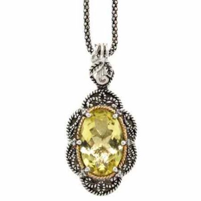 Antiqued Citrine/Diamond Sterling Pendant with 18K Yellow Gold Accent -  - MK-141P111622QLWT