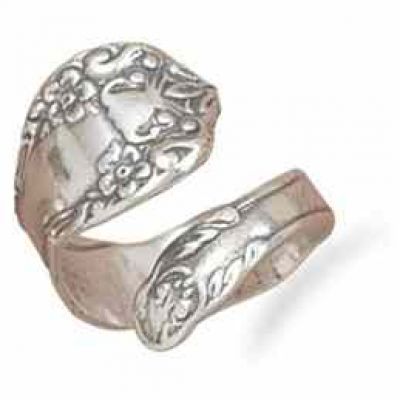 Antiqued Floral Spoon Ring in Sterling Silver -  - MMA-8380