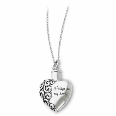 Antiqued Heart Ash Holder Cremation Necklace -  - QGPD-QSX173